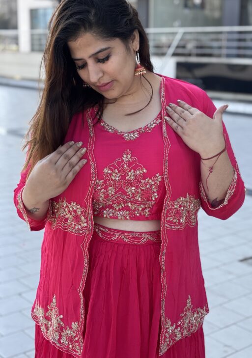 Rani Pink Colour Chinoon Febric With Stone Work 3 Piece Party Wear (89)