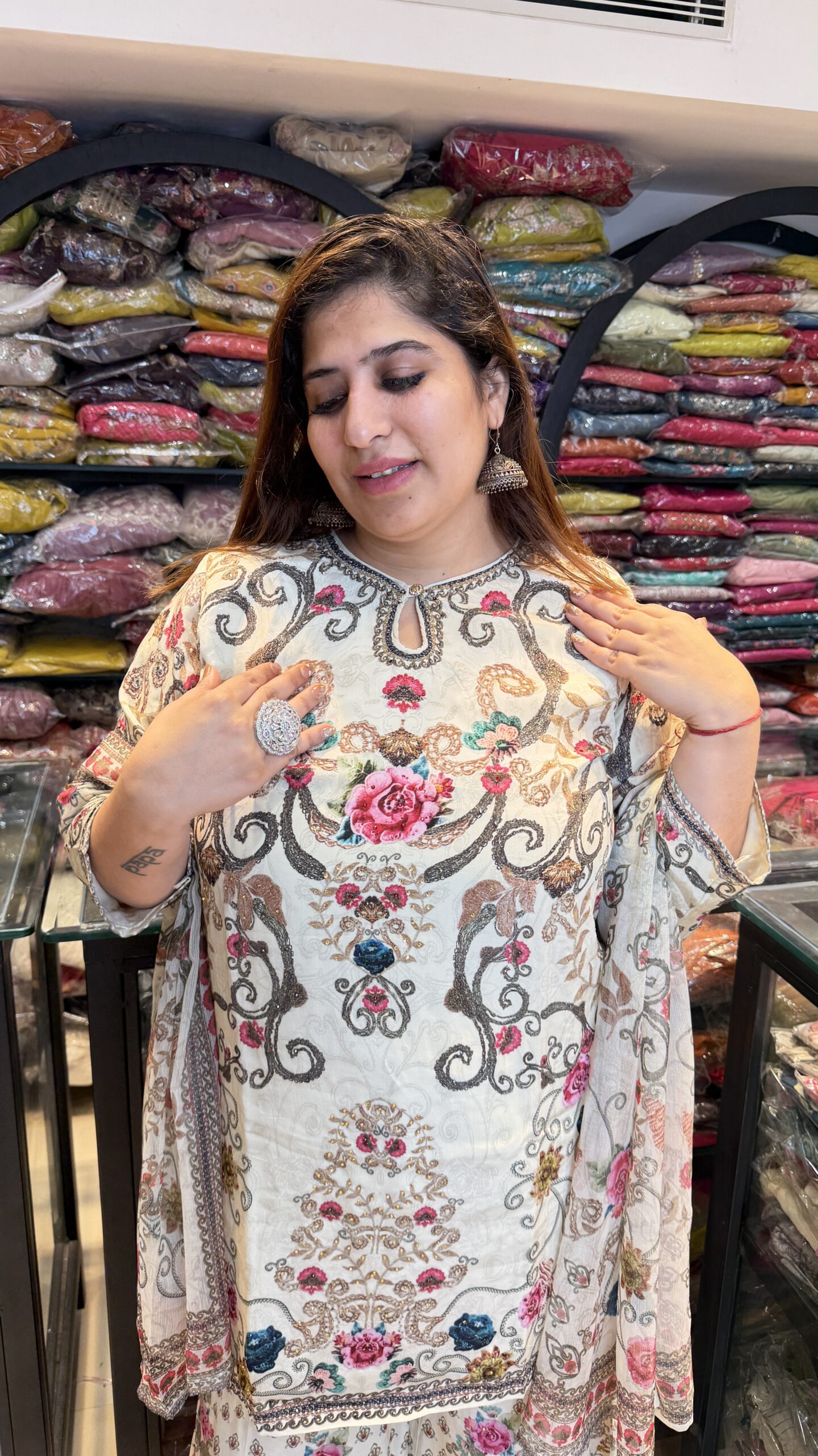 White Colour Diamond Work with dupata 3 Piece Party Wear (86) - Image 1