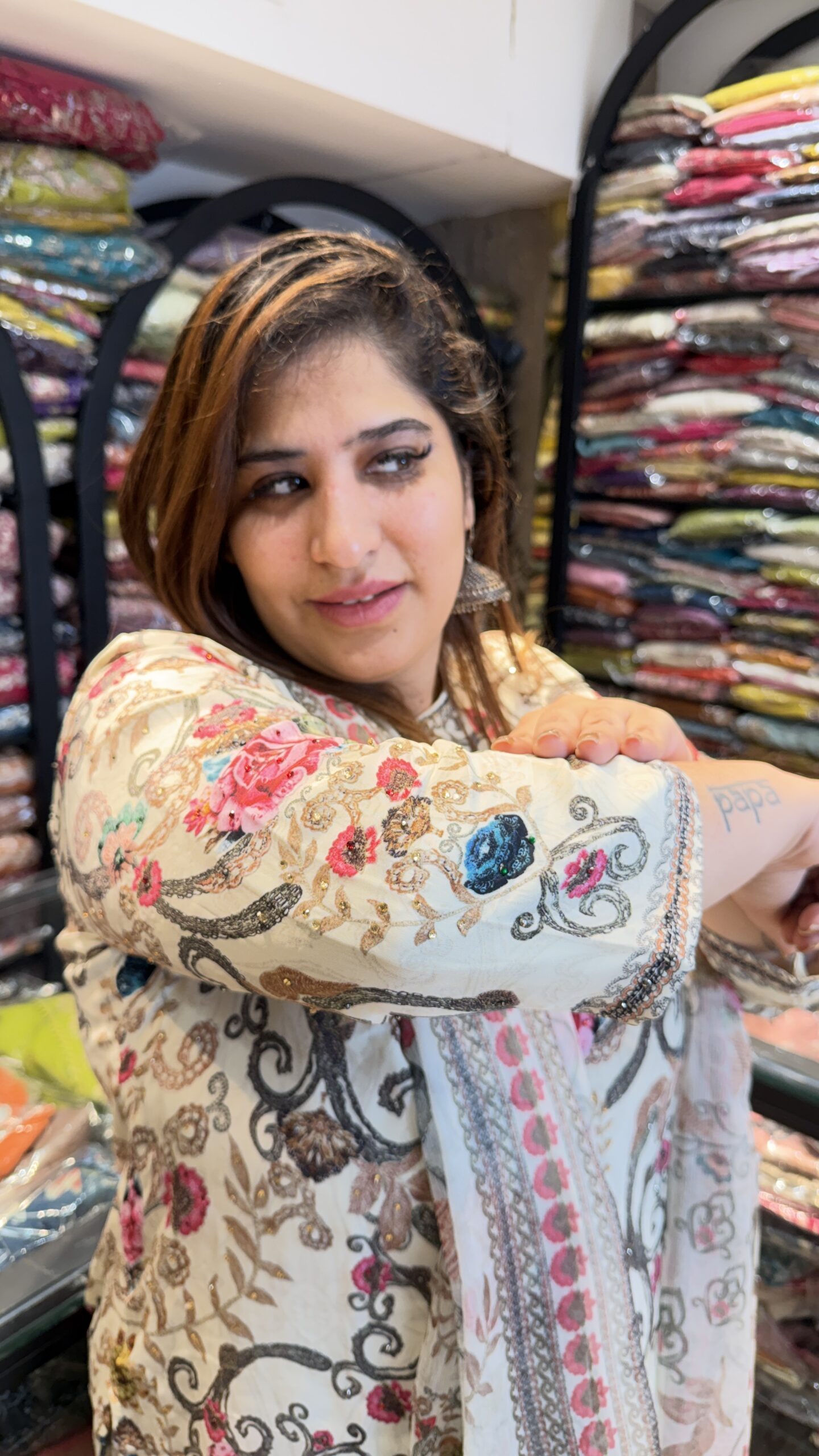 White Colour Diamond Work with dupata 3 Piece Party Wear (86) - Image 2