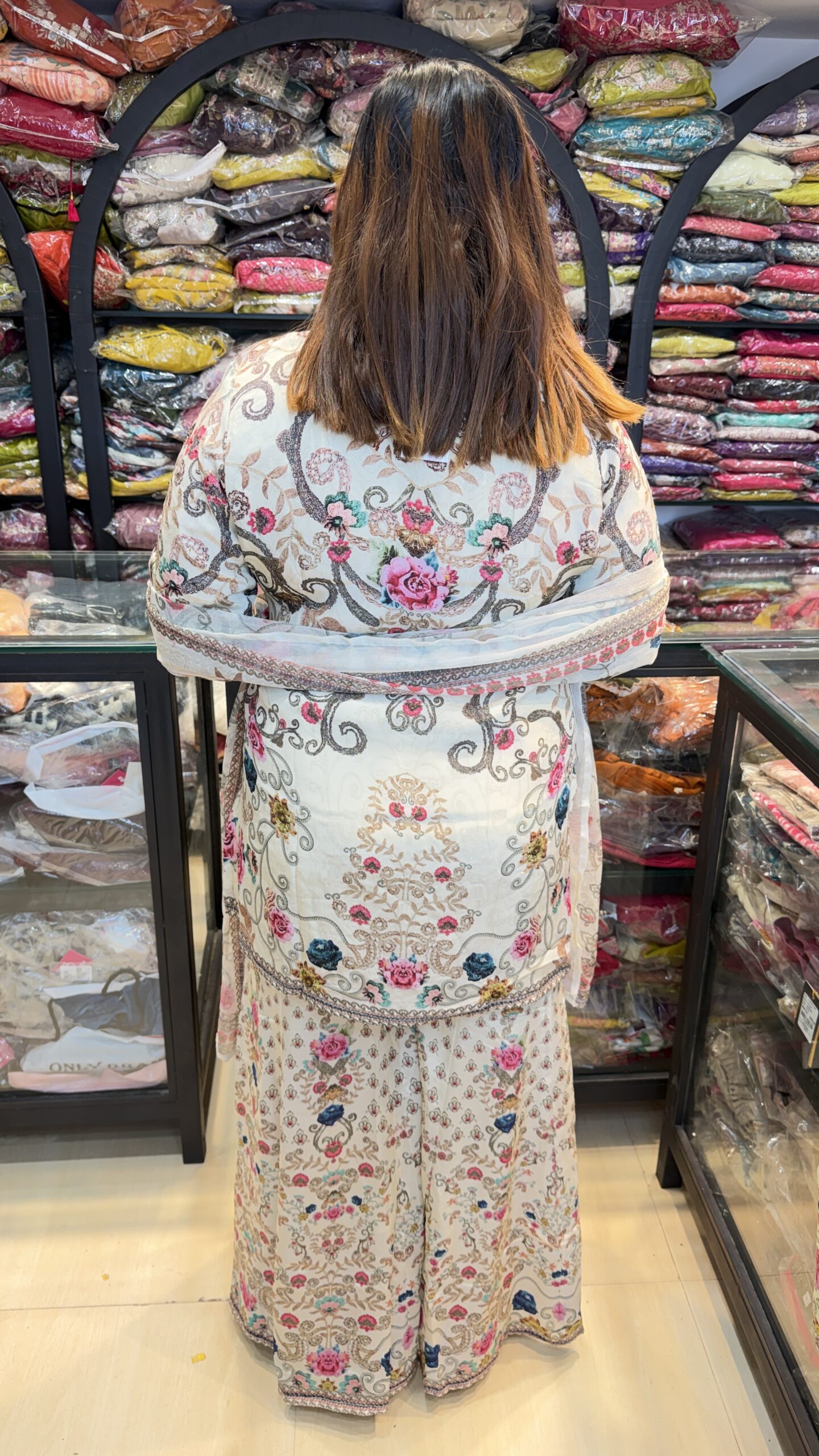 White Colour Diamond Work with dupata 3 Piece Party Wear (86) - Image 3