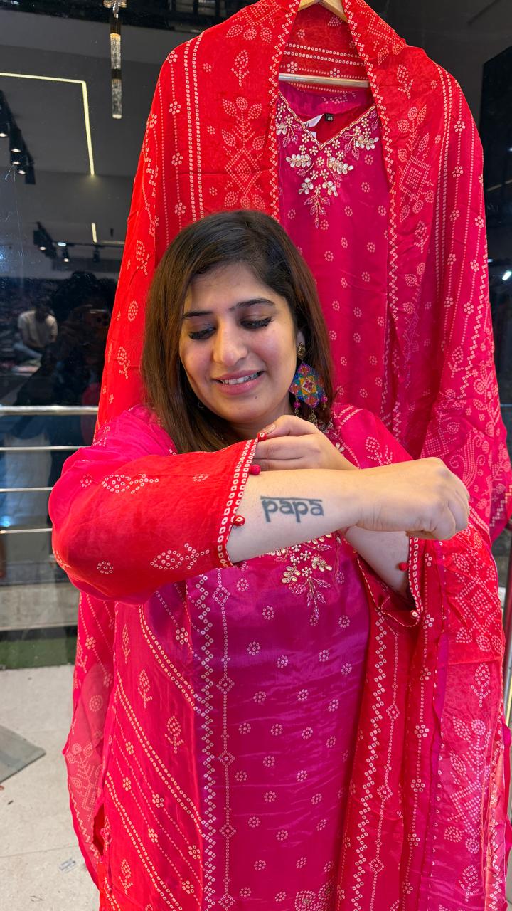 Bandhej Crep 3 Piece Dupata Set (87) - Image 2