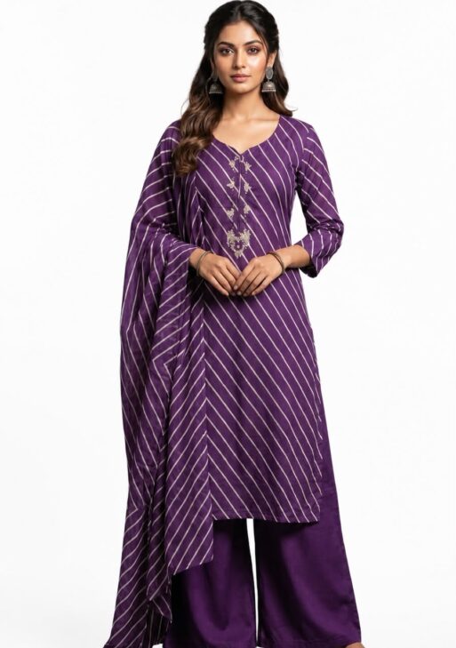 Women's Purple Cotton Straight Kurta