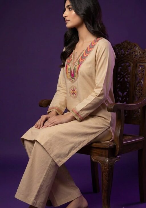 Women's Premium pure cotton Embroidered Kurta Pant Set