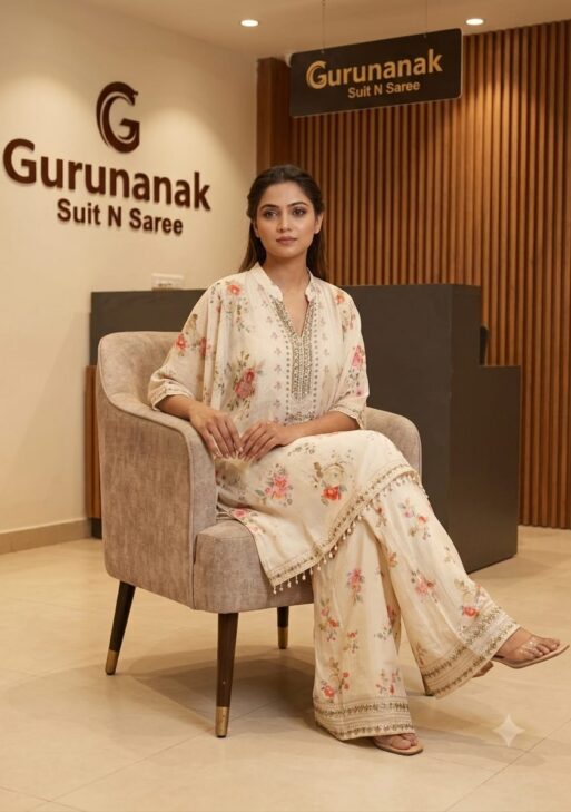 Women's Premium Chinnon Floral Printed Embroidered Kurta Palazzo with Dupatta Set