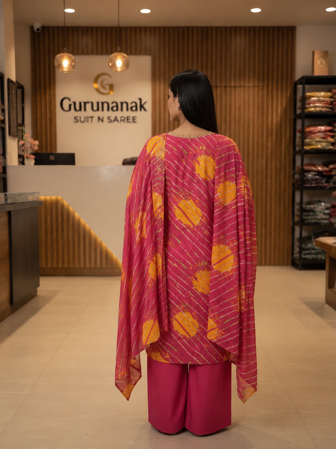 Women's Pure Cotton Leheriya Printed Embroidered Kurta Pant with Dupatta Set - Image 2