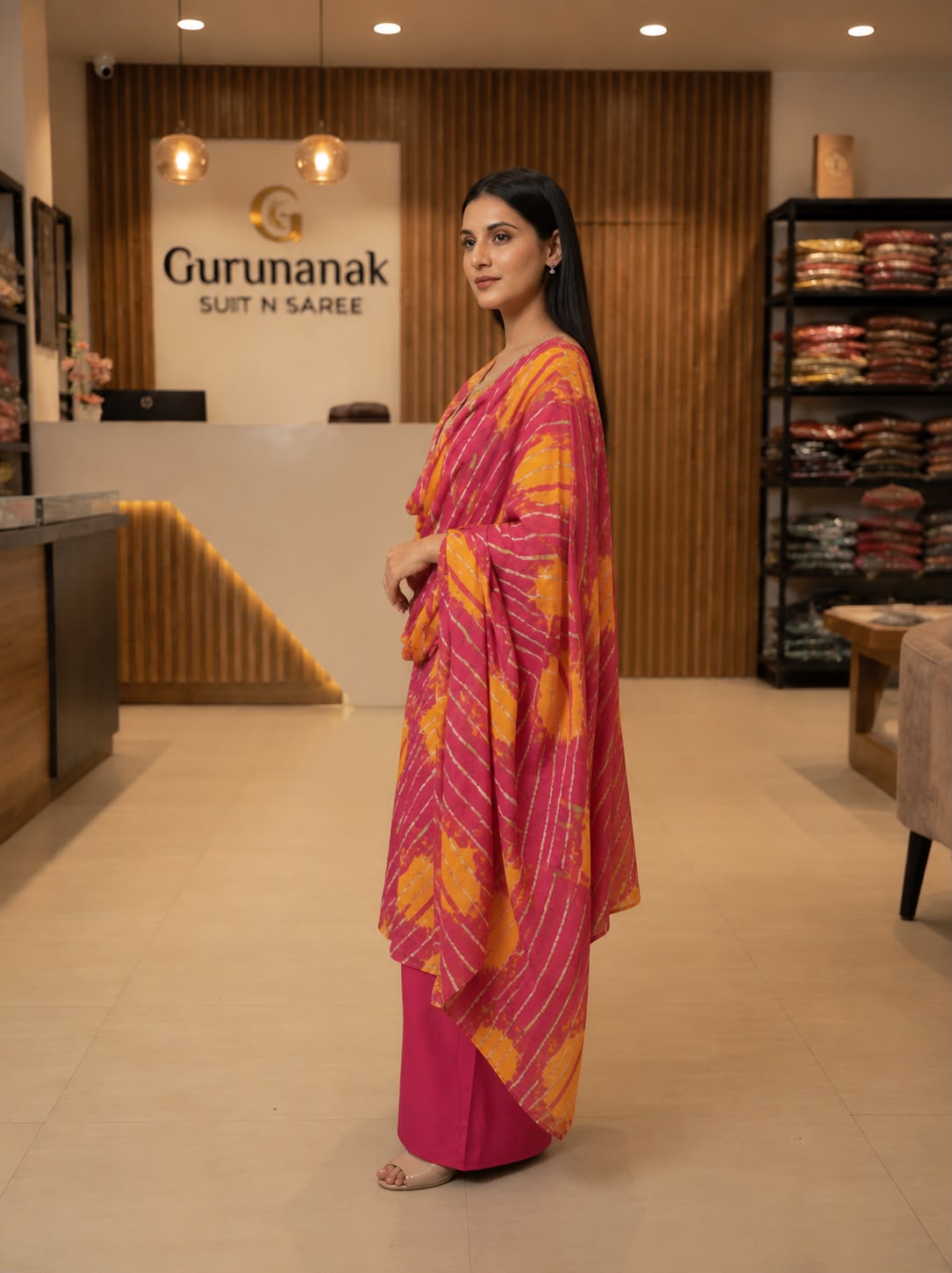 Women's Pure Cotton Leheriya Printed Embroidered Kurta Pant with Dupatta Set - Image 3