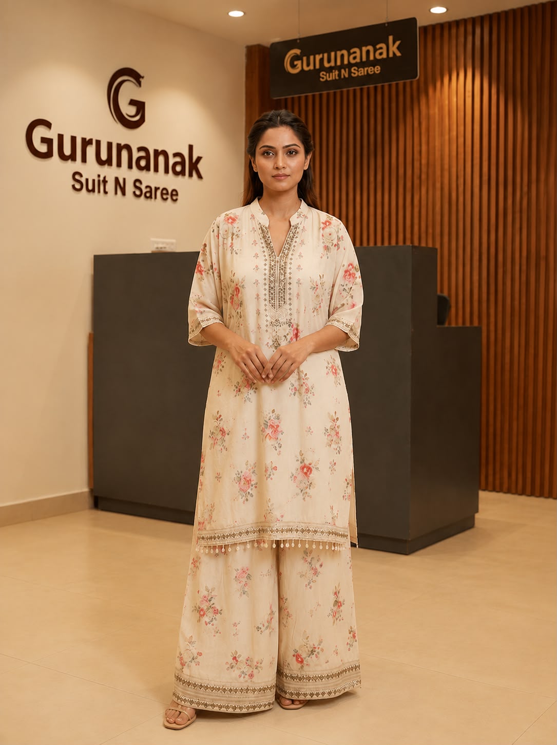 Women's Premium Chinnon Floral Printed Embroidered Kurta Palazzo with Dupatta Set