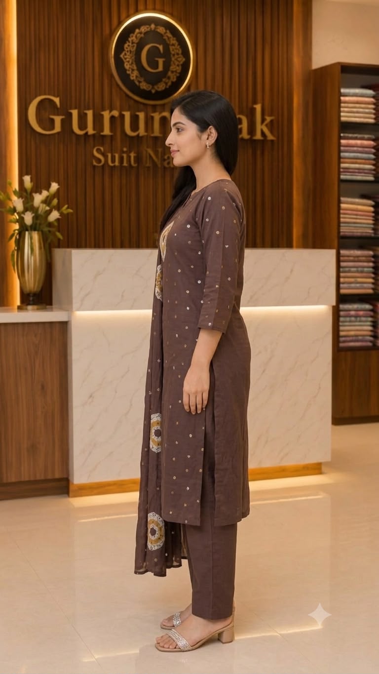 Women's Brown Cotton Printed Suit with Dupatta (3-Piece Set) - Image 3