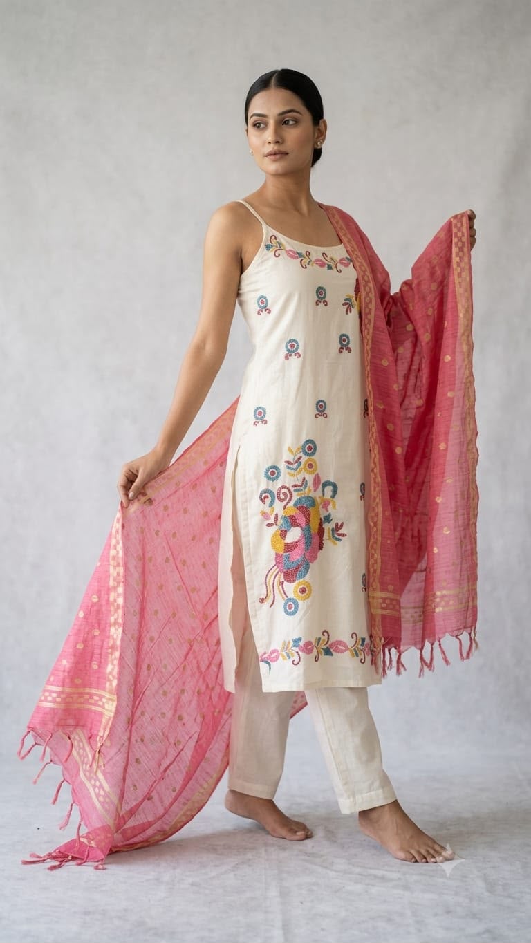 Women's Premium Flex Cotton Embroidered Kurta Pant with Dupatta Set