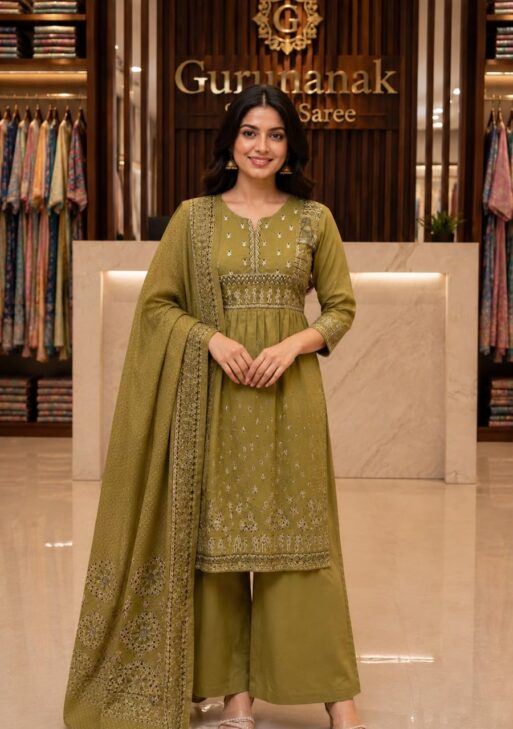 Women's Premium Pure Cotton Embroidered Kurta Pant with Dupatta Set