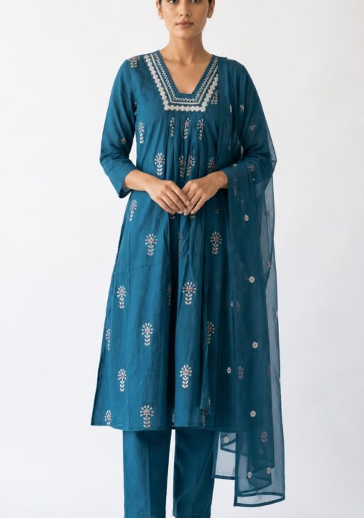 Mal Chanderi Embroidered 3-Piece Suit Set with Dupatta