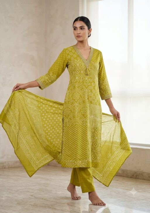 Women's Cotton Printed Kurta Pant & Dupatta Set