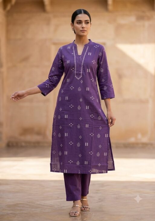 Women's Cotton Printed Straight Kurta Pant Set