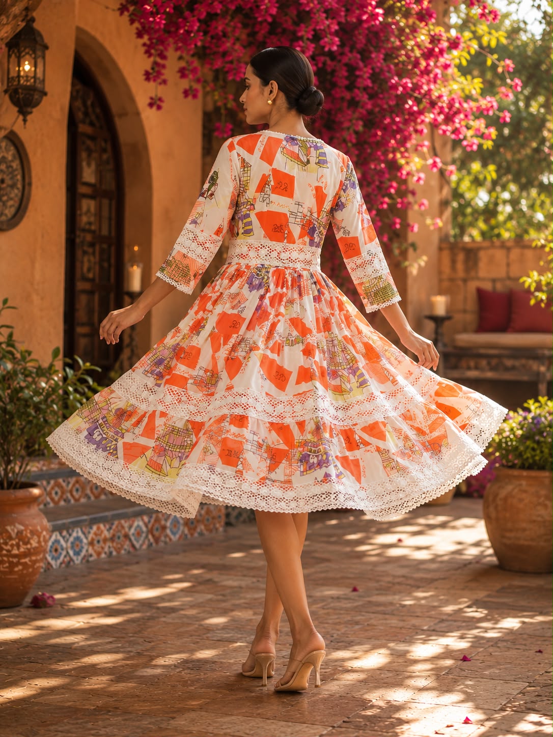 Premium Mull Cotton Printed Fit & Flare Midi Dress for Women - Image 1