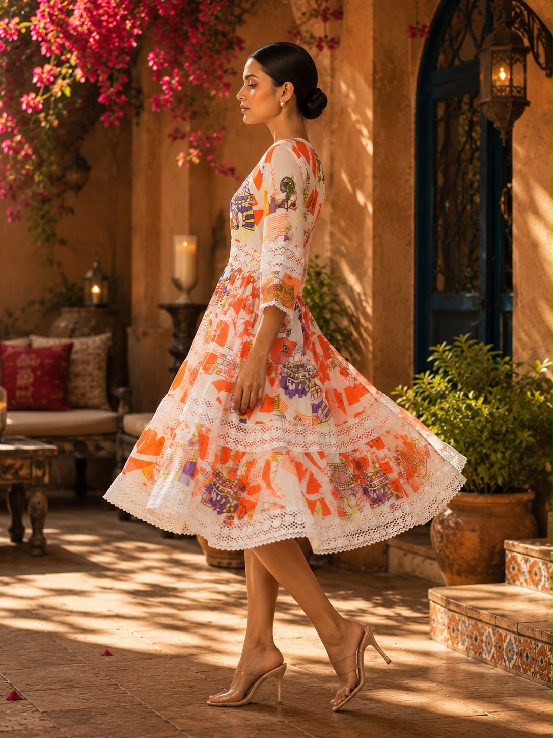 Premium Mull Cotton Printed Fit & Flare Midi Dress for Women - Image 2