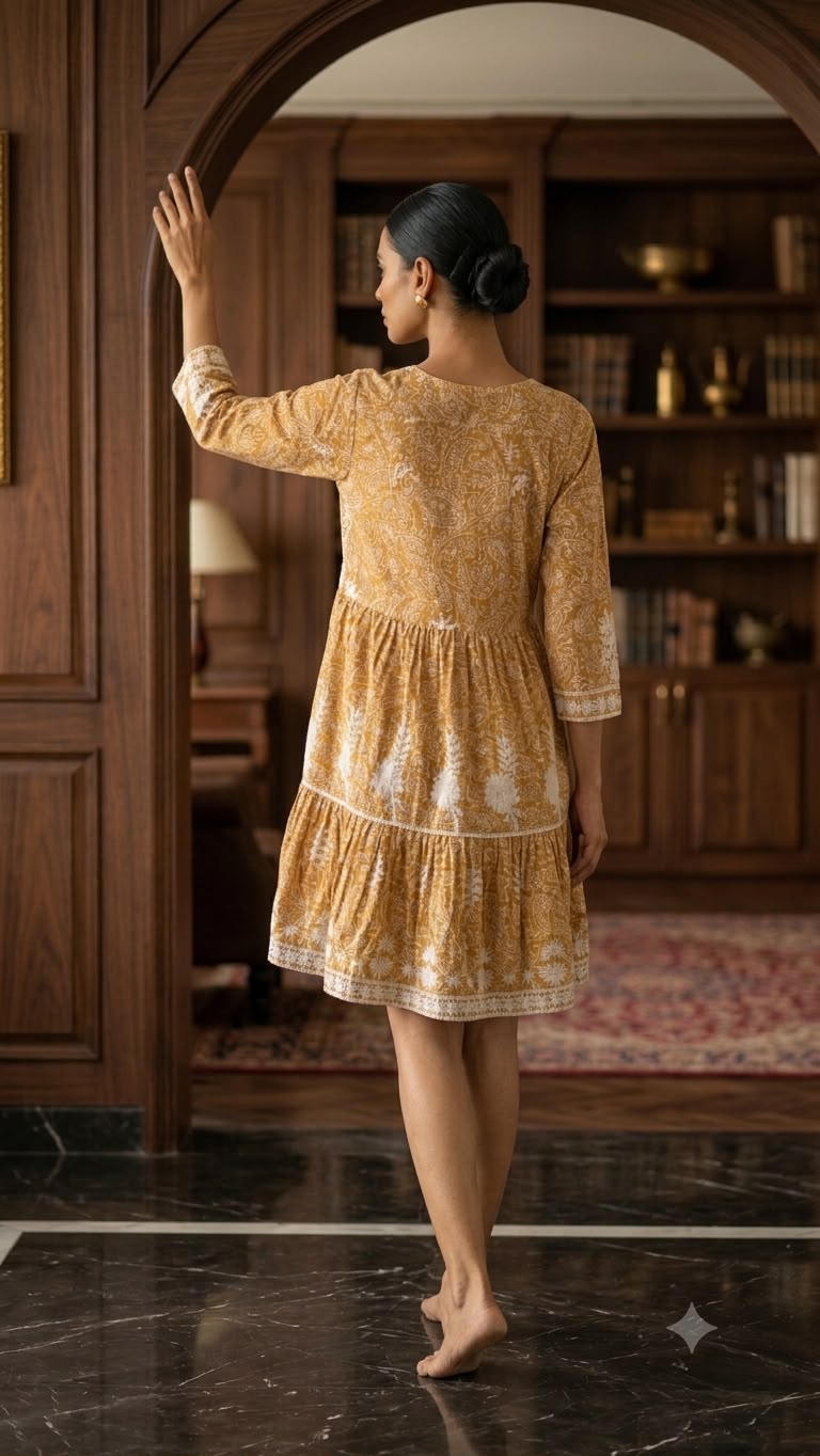 Women's Floral Printed Cotton Tiered Midi Dress - Image 2