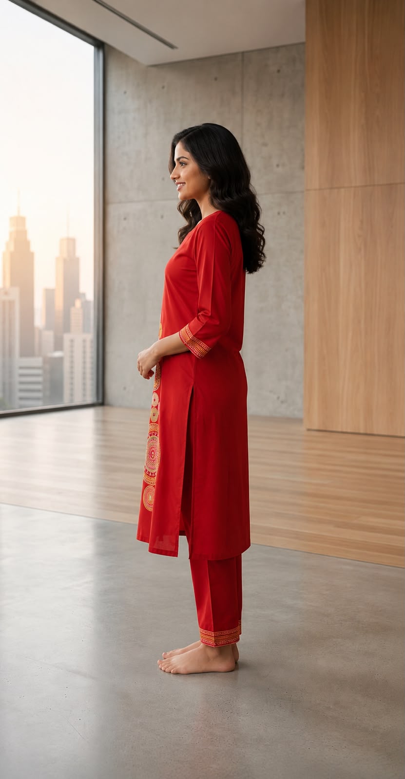 Women's Pure Cotton Printed Kurta Pant Set | Red Ethnic Wear - Image 2