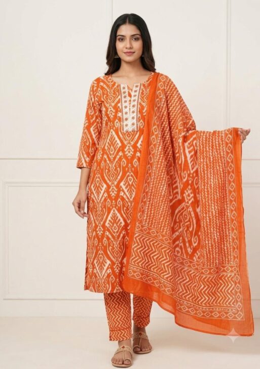 Women's Cotton Printed Kurta Pant with Dupatta Set