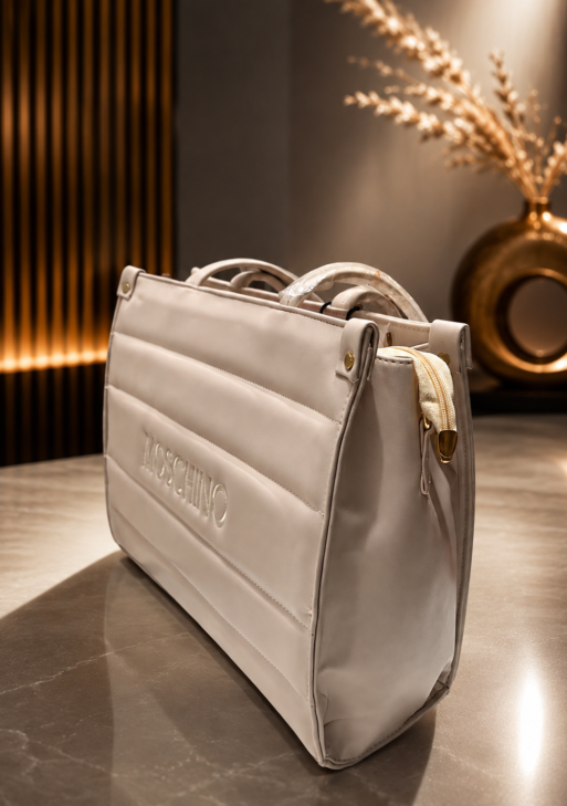 Luxury Ivory Quilted Tote Handbag for Women | Premium Office & Travel Shoulder Bag
