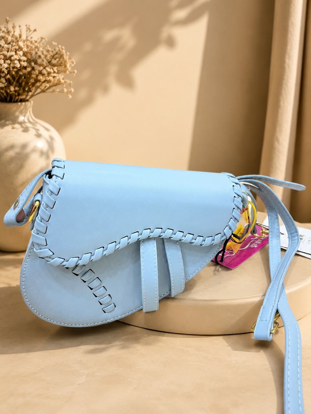 Premium Light Blue Women’s Sling Bag | Stylish Woven Edge Crossbody Shoulder Bag