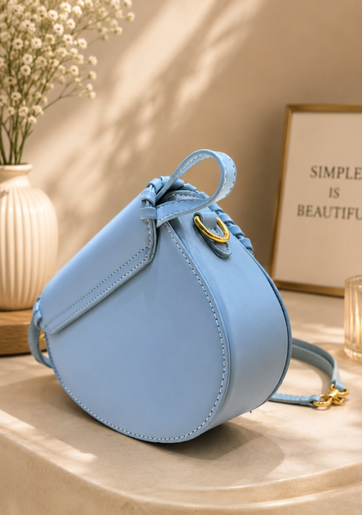 Premium Light Blue Women’s Sling Bag | Stylish Woven Edge Crossbody Shoulder Bag