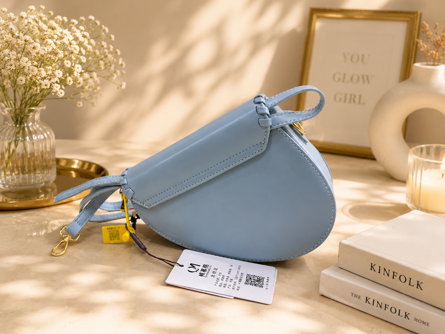 Premium Light Blue Women’s Sling Bag | Stylish Woven Edge Crossbody Shoulder Bag - Image 2