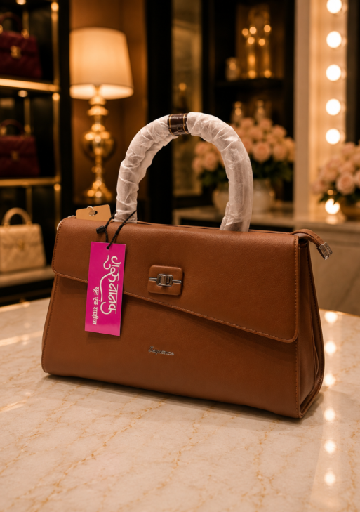 Elegant Tan Premium Structured Satchel Handbag for Women | Classic Office & Party Bag