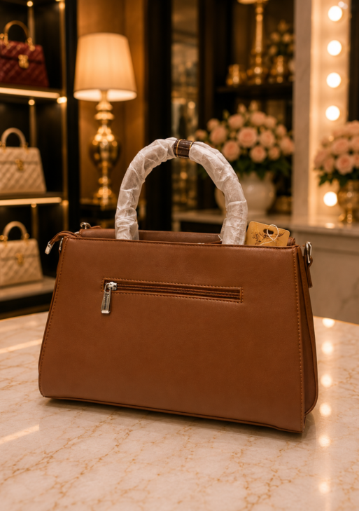 Elegant Tan Premium Structured Satchel Handbag for Women | Classic Office & Party Bag