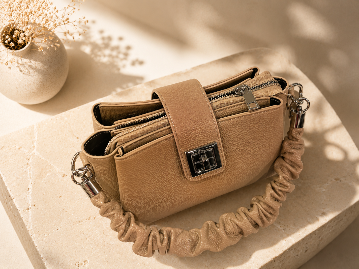 Women’s Textured Ruched Shoulder Handbag – Elegant Casual & Party Bag - Image 1