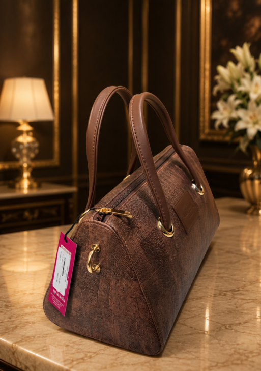 Luxury Coffee Brown Textured Boston Handbag for Women | Premium Top Handle Shoulder Bag