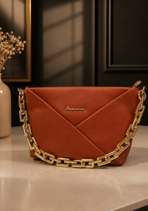 Sequence Premium Women's Chain Shoulder Bag | Elegant Coffee Brown Sling Purse | Luxury Soft PU Leather Handbag