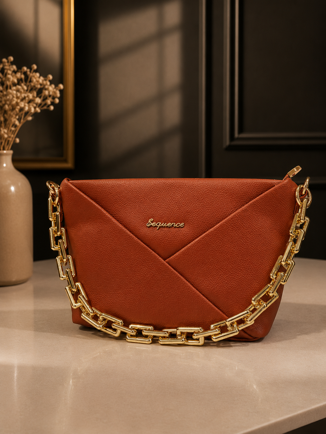 Sequence Premium Women's Chain Shoulder Bag | Elegant Coffee Brown Sling Purse | Luxury Soft PU Leather Handbag