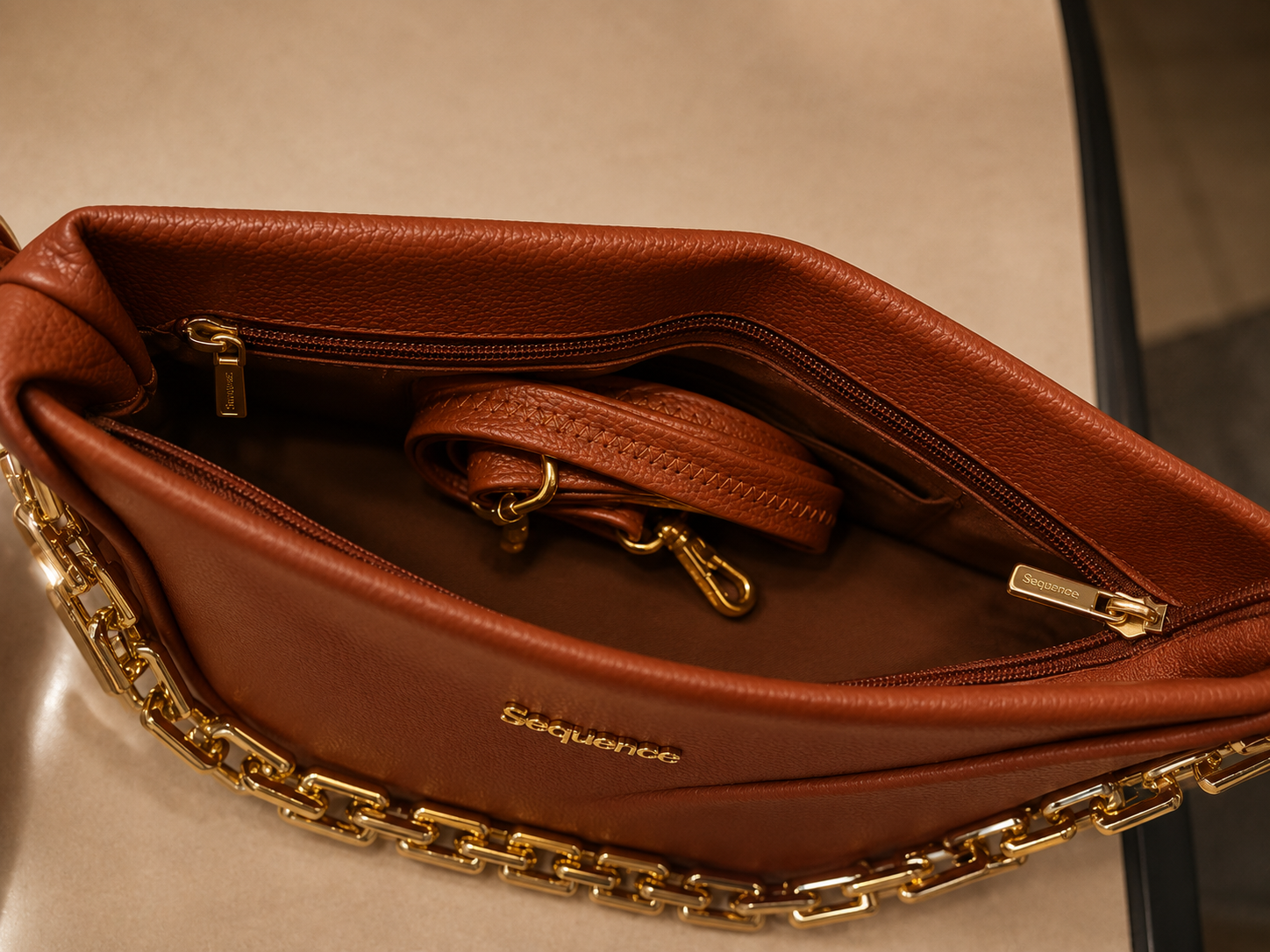 Sequence Premium Women's Chain Shoulder Bag | Elegant Coffee Brown Sling Purse | Luxury Soft PU Leather Handbag - Image 2