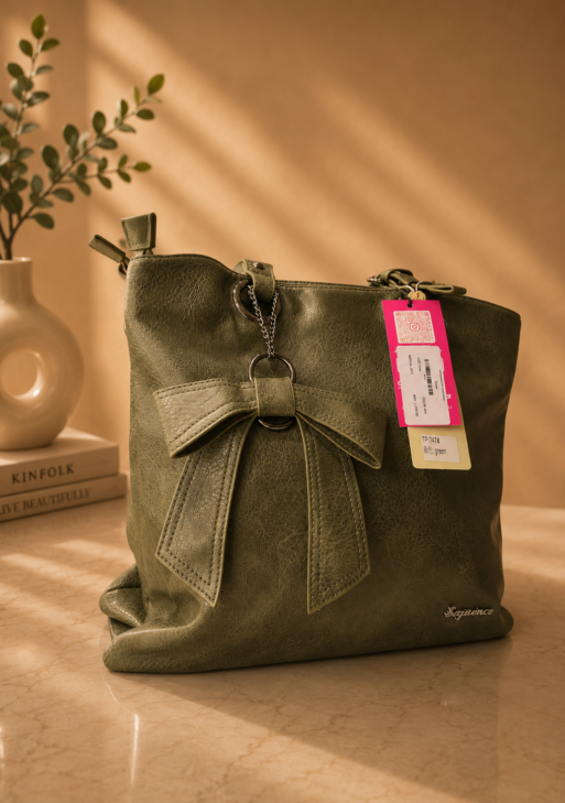 Premium Olive Green Bow Tote Handbag for Women | Stylish Shoulder & Sling Bag | Elegant Everyday Fashion Purse