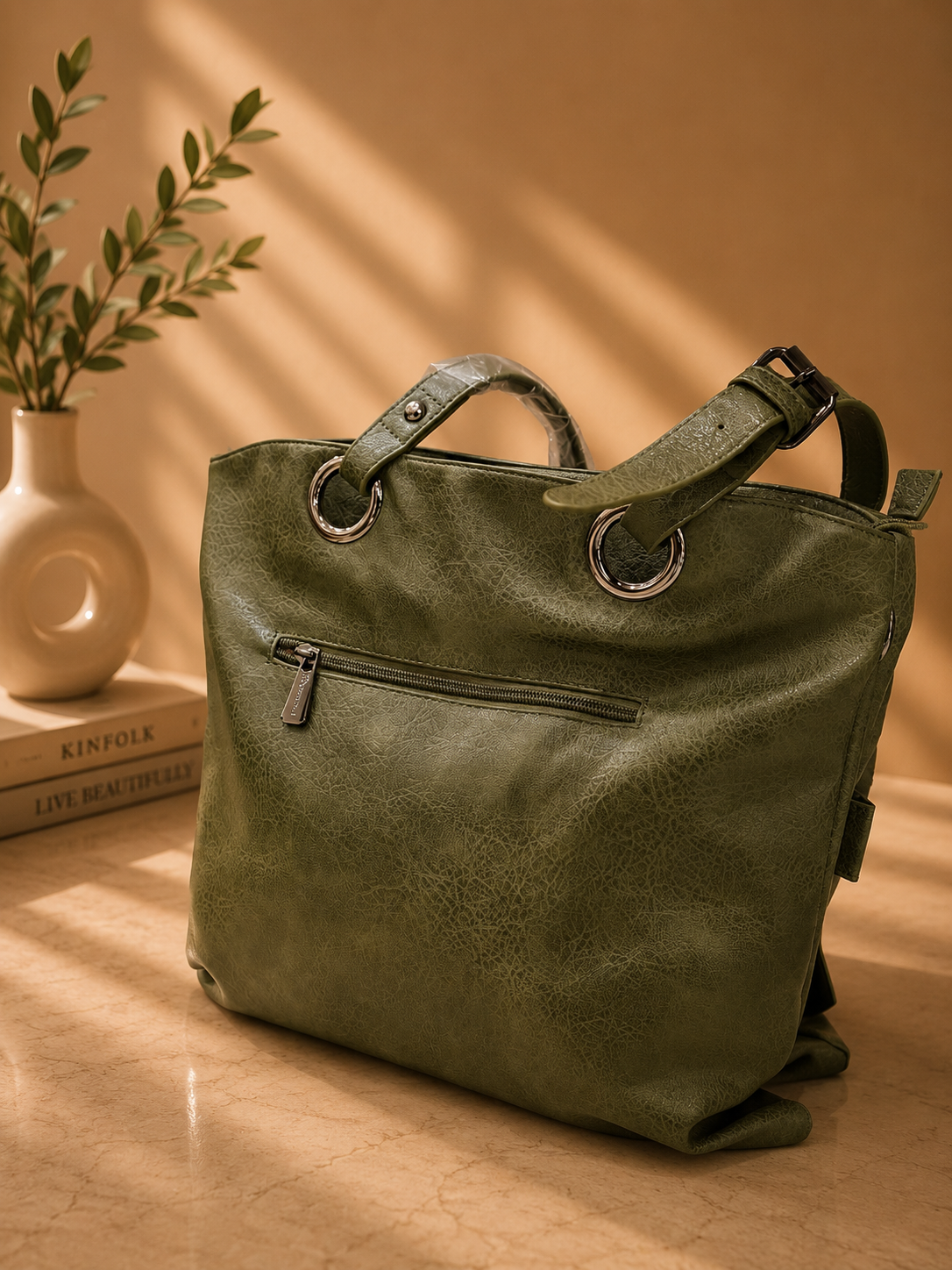 Premium Olive Green Bow Tote Handbag for Women | Stylish Shoulder & Sling Bag | Elegant Everyday Fashion Purse - Image 3