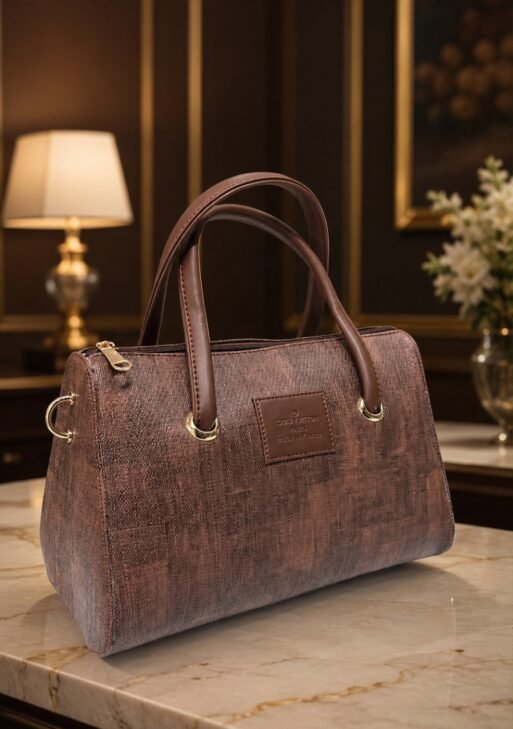 Luxury Coffee Brown Textured Boston Handbag for Women | Premium Top Handle Shoulder Bag