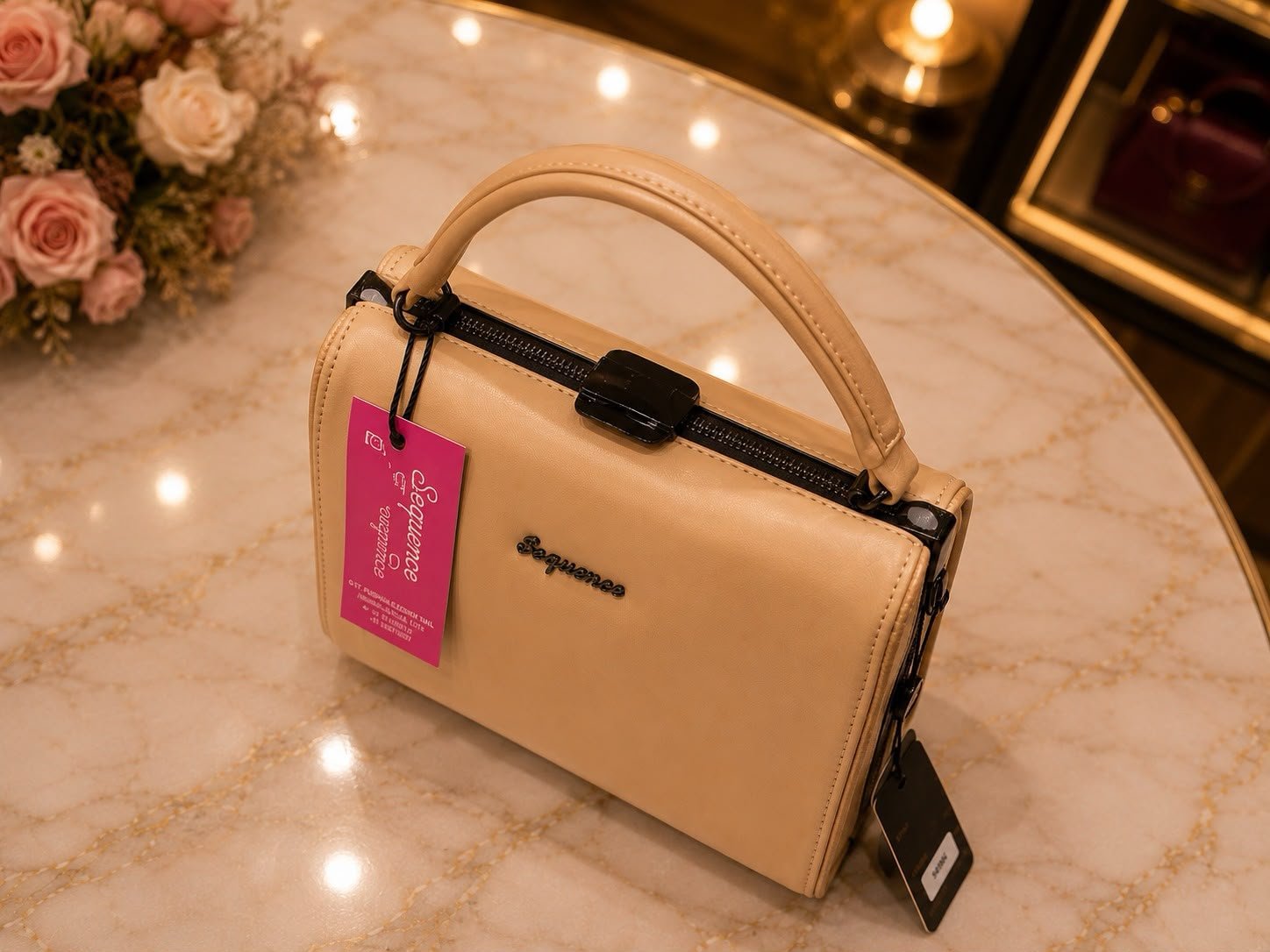 Elegant Beige Premium Top Handle Satchel Handbag for Women - Image 1