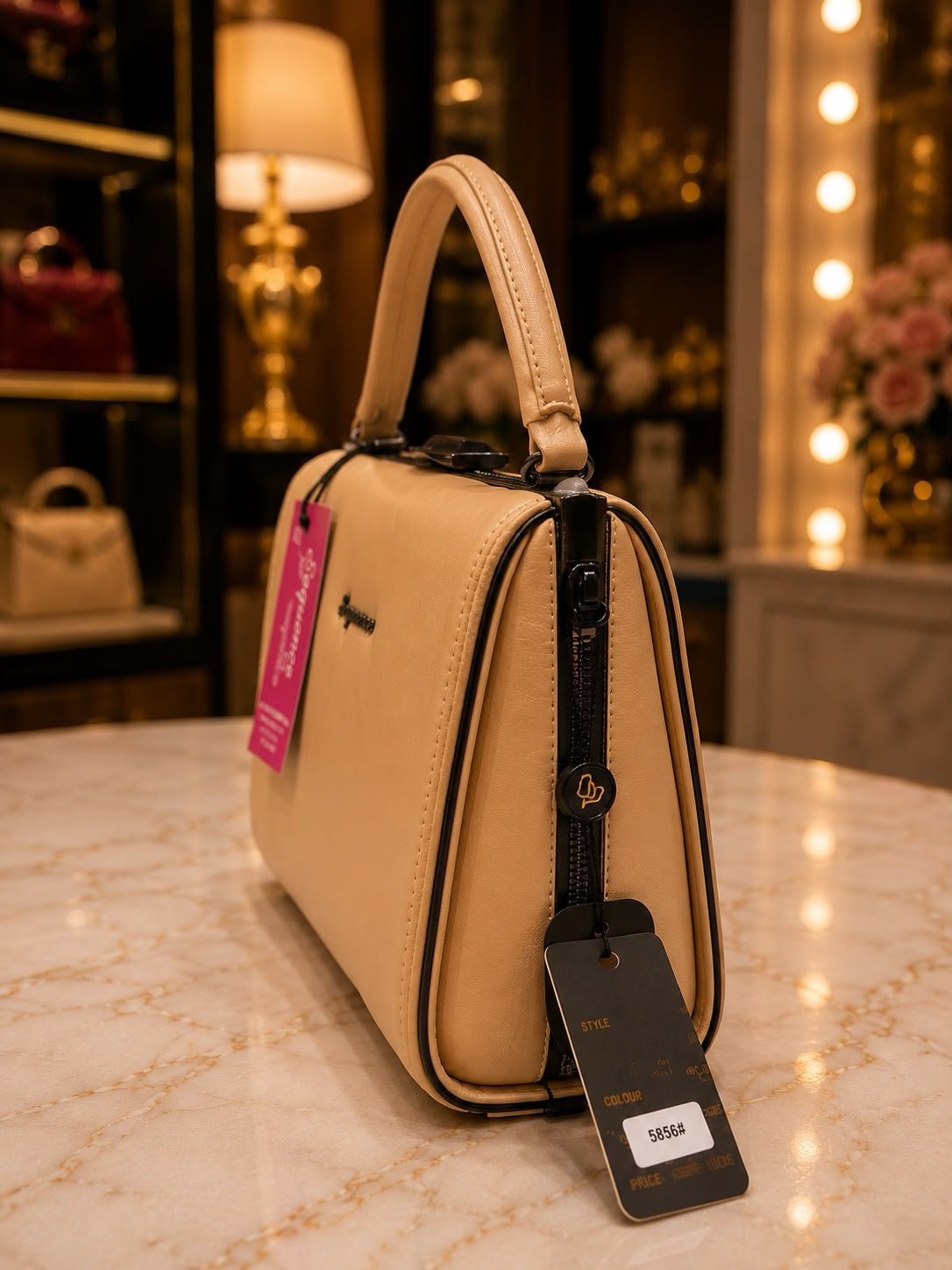 Elegant Beige Premium Top Handle Satchel Handbag for Women - Image 2