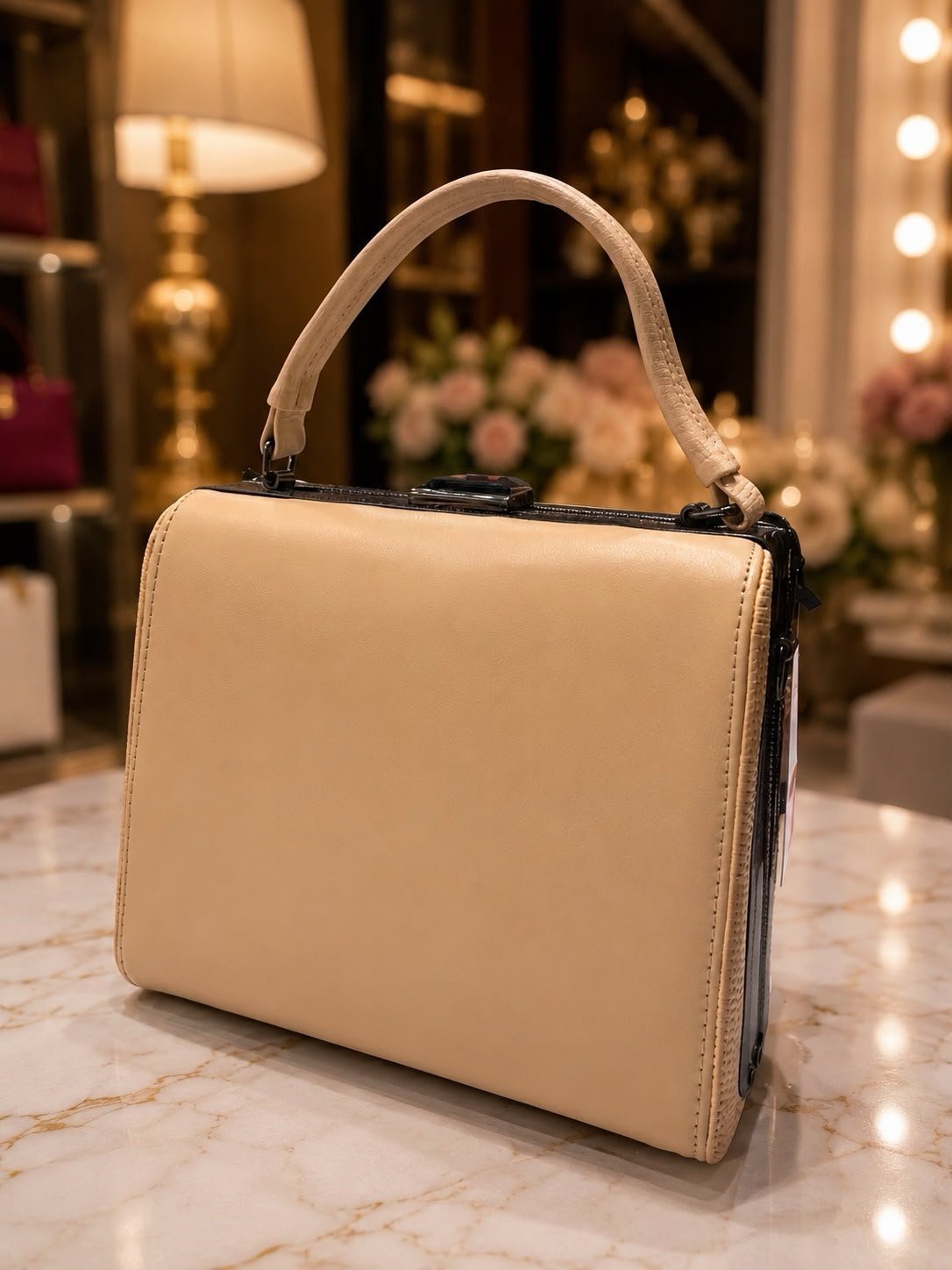 Elegant Beige Premium Top Handle Satchel Handbag for Women - Image 3