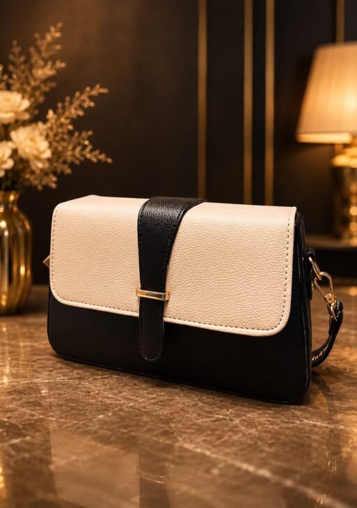 Premium Black & Ivory Colour Block Women's Sling Bag | Stylish Crossbody Purse with Adjustable Strap