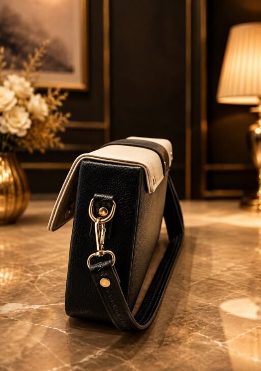 Premium Black & Ivory Colour Block Women's Sling Bag | Stylish Crossbody Purse with Adjustable Strap