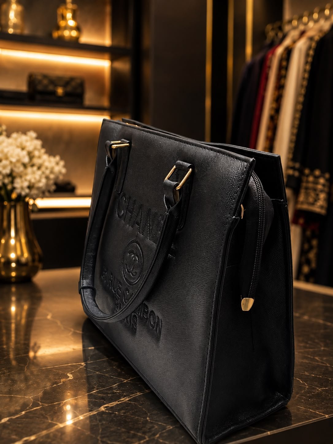Premium Black Textured Women's Tote Bag | Large Capacity Shoulder Handbag | Elegant Office & Daily Use Bag - Image 2