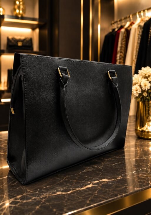 Premium Black Textured Women's Tote Bag | Large Capacity Shoulder Handbag | Elegant Office & Daily Use Bag