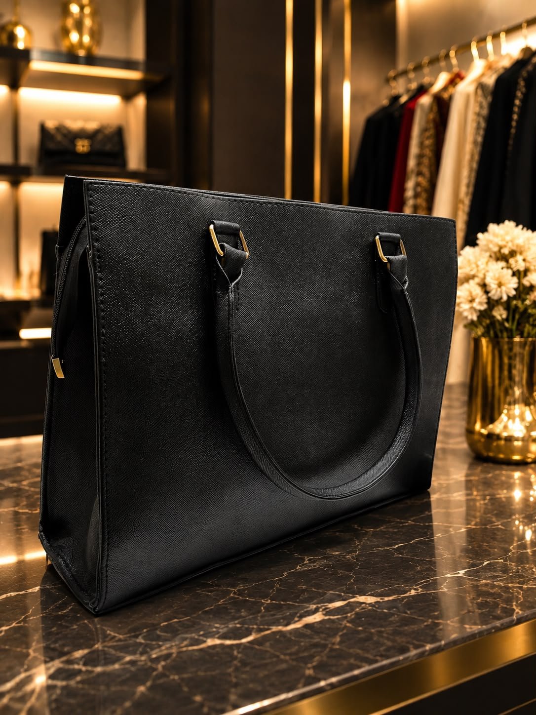 Premium Black Textured Women's Tote Bag | Large Capacity Shoulder Handbag | Elegant Office & Daily Use Bag - Image 1