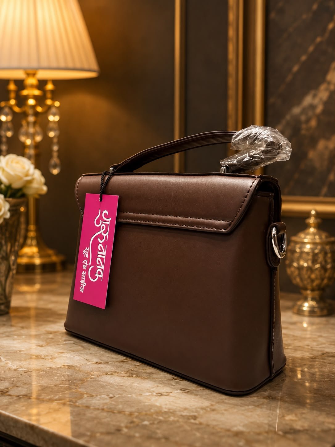 Sequence Premium Chevron Pattern Women's Handbag | Stylish Top Handle & Sling Bag | Brown Designer Ladies Purse Brand - Image 1