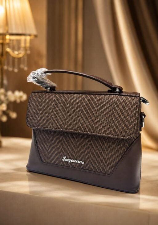 Sequence Premium Chevron Pattern Women's Handbag | Stylish Top Handle & Sling Bag | Brown Designer Ladies Purse  Brand