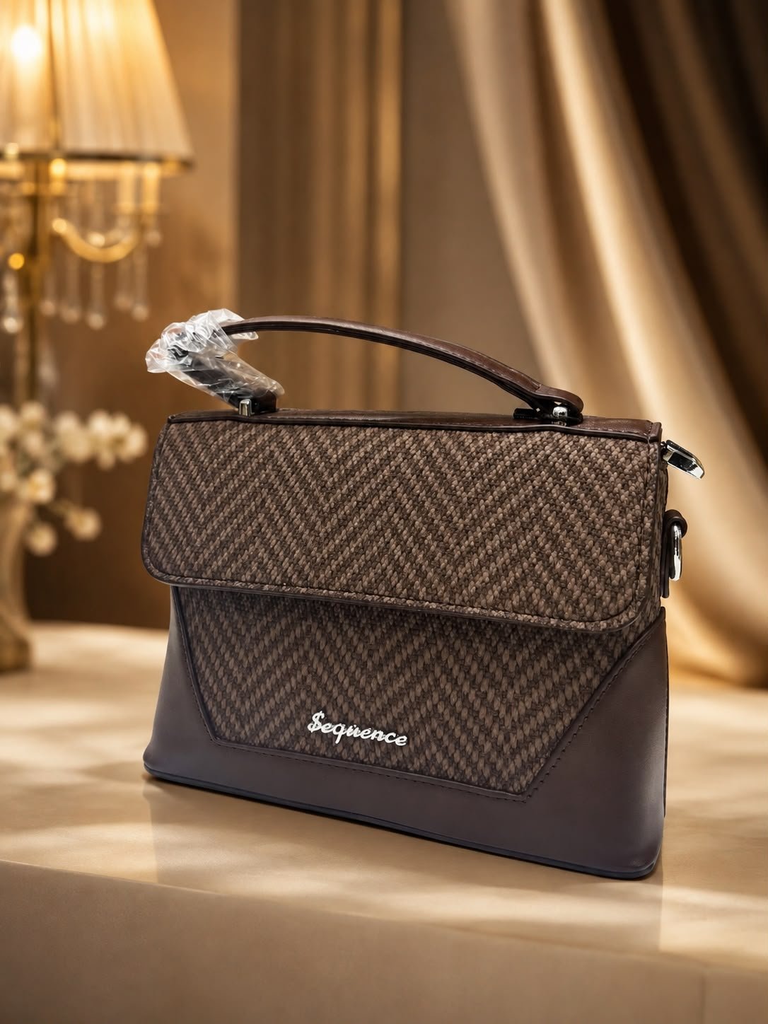 Sequence Premium Chevron Pattern Women's Handbag | Stylish Top Handle & Sling Bag | Brown Designer Ladies Purse  Brand